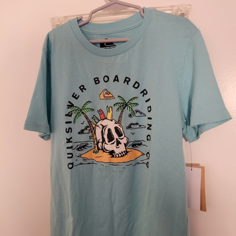 Quiksilver Men's Teal Skull Graphic Tee